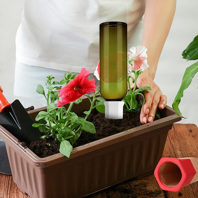 12 Pack Plant Watering Devices Include 6 Terracotta Self Watering Spikes and 6 Pcs 26 oz Plastic Bottles, Slow Release Vacation Insert Automatic Plant Waterer Device (Mixed Colors)