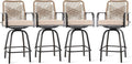 Outdoor Bar Stools Set of 4, Patio Swivel Counter Height Rattan Bar Stools, Patio Wicker Bar Swivel Chairs with Cushion, Outdoor Pool Bar Chairs for Backyard Garden Balcony w /360 Rotation