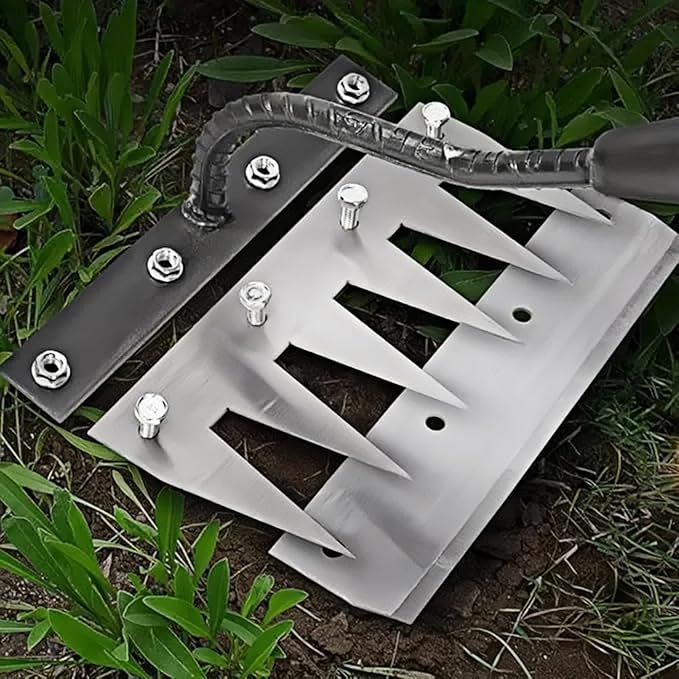 Gardenia Iron Weeding Rake, Iron Rake 2.0 for Gardening and Weeding, Detachable Double-Edged Blade Design Carbon Steel Heavy-Duty Weed Rakes,Hand Weed Puller Tools for Lawn Yard Garden Farm (8 teeths)