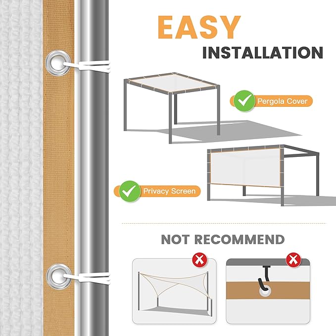 VICLLAX Shade Fabric Sun Shade Cloth with Every 2 FT Grommets for Patio Garden Pergola Cover Canopy 7x19 FT, Cream
