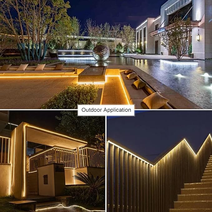 Outdoor LED Strip Lights,120LEDs/m Waterproof 32.8ft LED Light Strip Warm White Flexible LED Rope Lights for Garden Patio Cabinet,Bedroom,Commercial Lighting(32.8FT, Warm White)