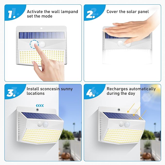 [12 Packs] Solar Outdoor Lights Motion Sensor Solar Security Lights Waterproof with 3 Lighting Modes Solar Powered Wall Lights Outside for Garden Fence Yard,White