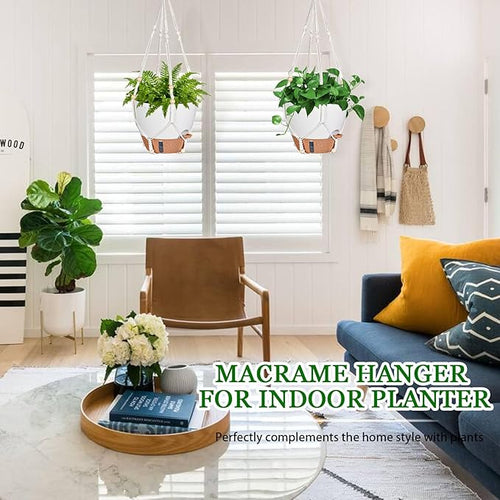 10 Inch Hanging Planters for Indoor Plants, 2 Pack Self Watering Hanging Baskets Flower Pots with Drainage Hole, Visual Reservoir & 2 Kinds of Plant Hanger for Outdoor Garden Home Decor