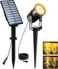 T-SUNUS Solar Landscape Spotlights, Solar Garden Spot Light IP65 Waterproof 9.8ft Cable, 2000mAh Separated Solar Panel, Auto On/Off for Garden Driveway Pathway Pool Area(Warm White 3000K)