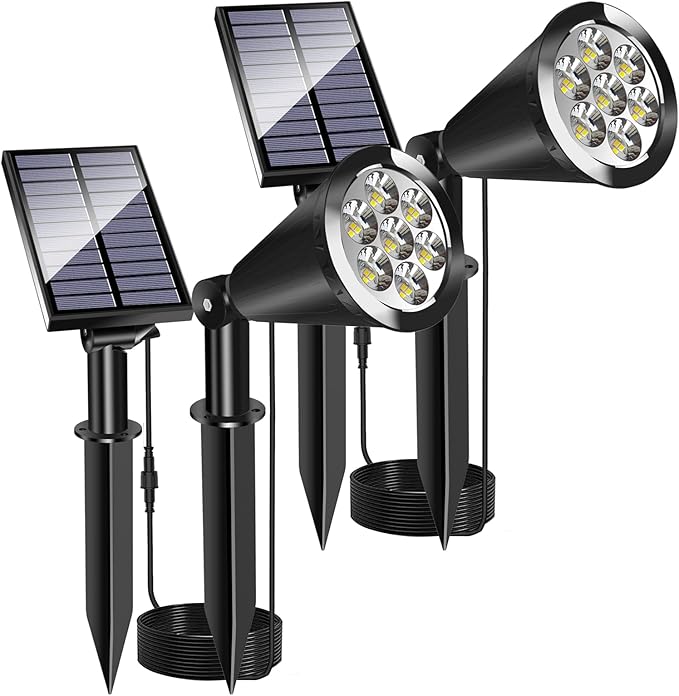 Solar Spot Lights for Outside, Waterproof Solar Spot Lights Dusk to Dawn, Solar Landscape Lights Solar Powered Lights for Garden Porch Walkway Patio (2 Pack)