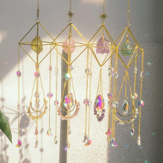 Orange Salt Crystal Suncatchers for Windows, Gemstone Sun Catcher Hanging, Unique Spiritual, Crystal Window Hanging, Boho Home Decor, Natural Stone (Orange Salt Stone)