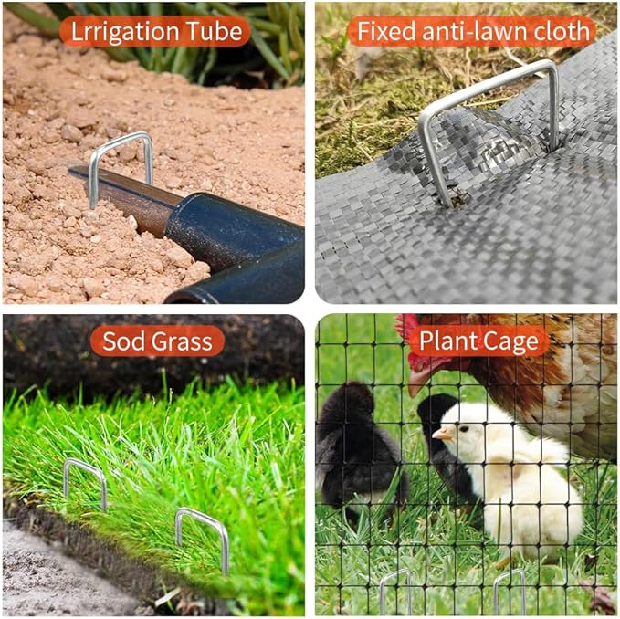 Landscape Staples, 50 Pcs Galvanized Garden Stakes, U-Shaped Tent Stakes, 6 Inch 11 Gauge Plant Cover Stakes, Anti-Rust Ground Sod Pins Yard Stakes for Landscape Weed Barrier Irrigation Tubing