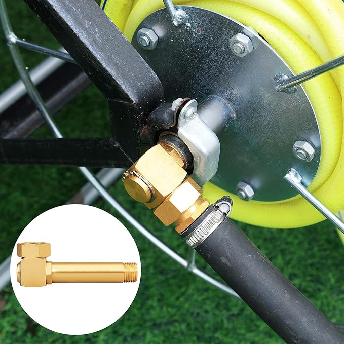 Garden Hose Reel Replacement Fitting,Brass 3/4"GHT Female to 1/2"NPT Male Swivel Elbow adapter (4.72 inches in length 2 piece)