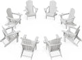 KINGYES Folding Adirondack Chair Set of 8, Dual Cup Holders & All-Weather HDPE, Wood-Like Patio Chair for Backyard, Camping, Pool & Fire Pit, White
