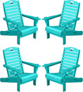 Adirondack Chairs Set of 4, Outdoor Fire Pit Chairs, HDPE All-Weather Adirondack Chairs with Cup Holder, Lawn Chair for Deck, Patio, Garden (Lakeblue)