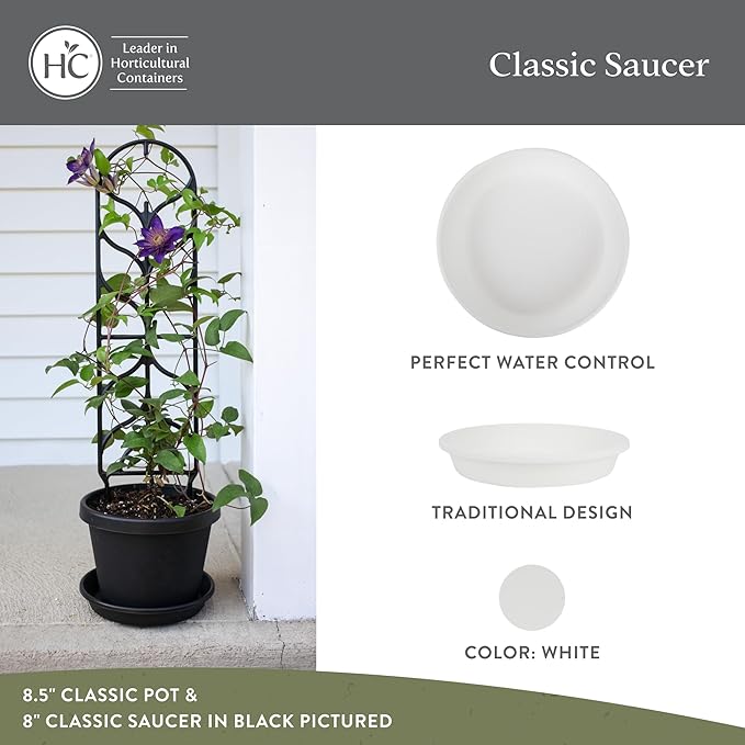 The HC Companies Flower Pot Saucers - Plastic Plant Saucer for Outdoors & Indoors - Traditional Design Plant Pot Trays for Water Drainage - Durable & Stylish Round Plant Tray (10-inch White)