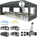 HOTEEL 10x20 Pop up Canopy with 6 Sidewalls, One Push Instant Setup Outdoor Canopy Tent with Reinforce Rod, Weight Bag, for Parties, Events, Gray