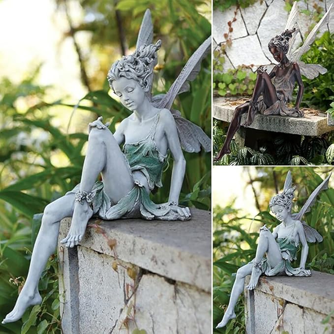 Angel Figurine Outdoor Garden Fairy Statue, 9 ''Garden Sculpture Resin Angel Craft Home Table Ornaments for Lawn Yard Art Porch Patio Decorations Christmas Housewarming Garden Gift (White)
