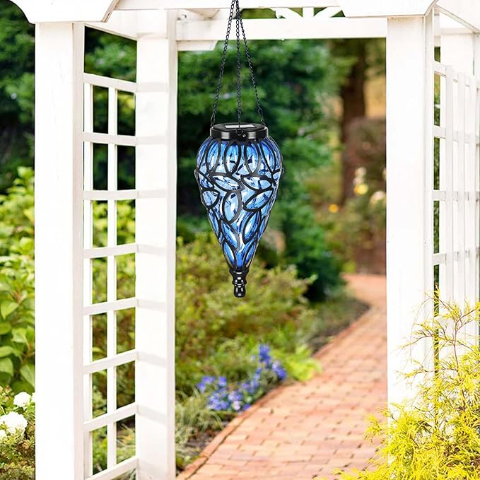 Outdoor Plastic Solar Hanging Lantern, 15 Cool White LEDs Twinkle Effect Tear-Shaped Hanging Lantern Decor Garden Decorative Solar Lights for Backyard, Patio and Lawn