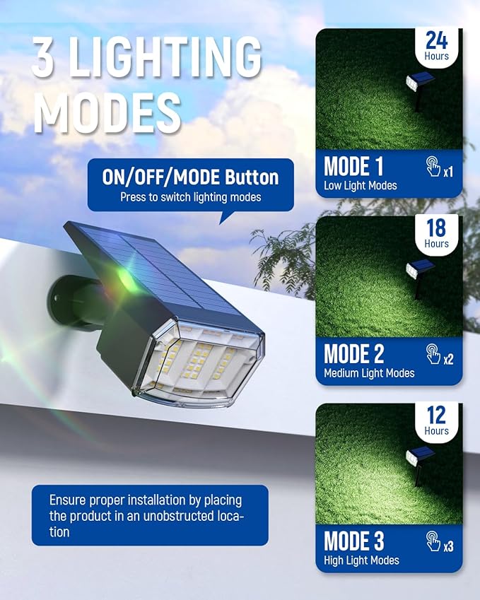 Solar Spot Lights Outdoor Waterproof 4 Pack IP65, 63 LED 3 Lighting Modes Spotlights for Yard Garden House Garage Pathway