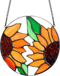 BOXCASA Sunflower Decor Stained Glass Window Hanging,Handmade Art Craft Sun Flower Glass Suncatchers for Window,Tiffany Style Ornament Home Decoration Housewarming Gifts for Mother