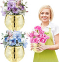 2 Pcs Disco Ball Vase,5 x 6 Inch Mirrored Disco Ball Planter,Disco Ball Candle Holders Perfect Disco Decorative Planters for Living Room Bedroom Table Wedding Party Birthday(Gold)