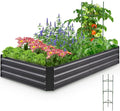 Quictent Galvanized Raised Garden Bed 6x3x1 Ft Metal Planter Box for Vegetables Bottomless for Backyard Outdoor, Include 1 Tomato Cage, Dark Grey