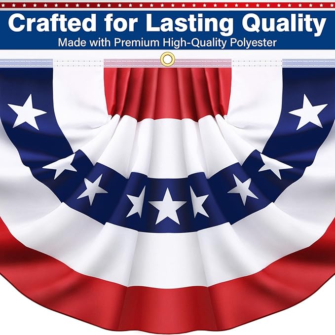 3x6 Ft 6 Pack American Pleated Fan Flag, Patriotic Half Fan Banner American Flag Decoration Bunting for Outside Red White and Blue Decor Independence Day Memorial Day 4th of july Decorations