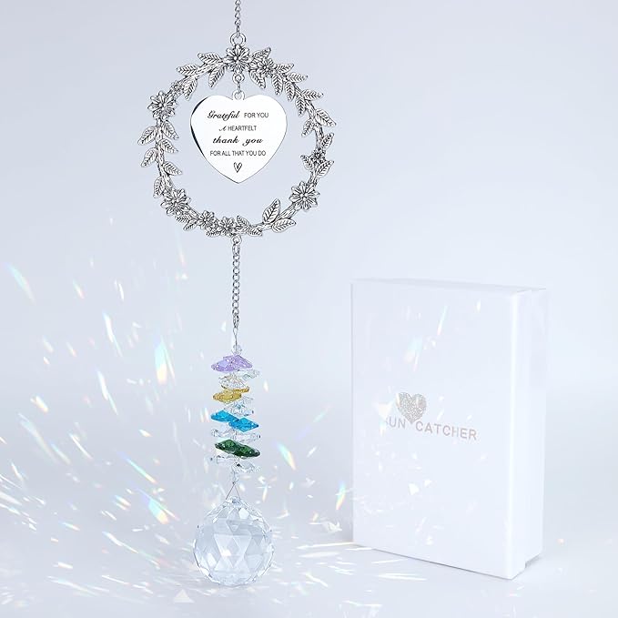 Thank You Sun Catcher Gifts with Engraved Message - Unique Appreciation Gift/Thank You Gift for Women, Friends, Coworkers, Teachers- Gratitude Gifts Hanging Crystal Suncatcher Ornament