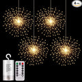 4 Pack 800 LED Starburst Sphere Lights, Battery Operated Firework, 8 Modes Dimmable Remote Control Waterproof Hanging Fairy, Copper Wire for Patio Parties Christmas (Warm White)