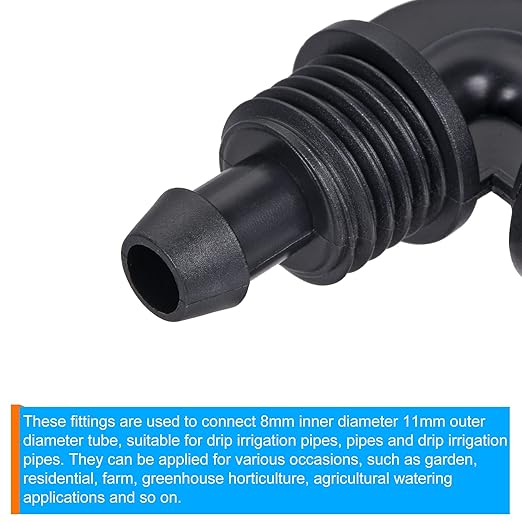 MECCANIXITY Drip Irrigation Elbow Barbed Fitting 8mm/11mm Tubing for Garden Drip Tape Tubing Sprinkler System Black Pack of 8