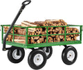 VEVOR 1200 Lbs Steel Garden Cart, Heavy Duty Pullable Garden Wagon Yard Cart, 2 in 1 Outdoor Metal Utility Wagon Yard Trailer with 13" All Terrain Tires, Mesh Removable Sides and 180°Rotating Handle