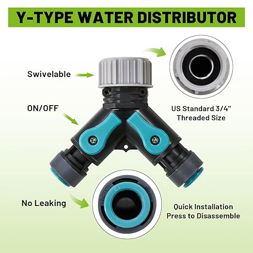 Garden Drip Irrigation Kit, 100ft Black Hose, 360° Pure Copper Closeable Nozzle, Patio Misting Plant Watering Sprinkler, Faucet Separator, Sprinkler Hose Adapter (24 360° nozzles + 24 T-connectors)