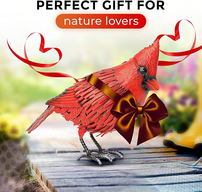Shefio Cardinal Garden Decor - Metal Cardinal Yard Decor - Large Red Bird, Unique Yard Art - Outdoor Statues - Garden Sculptures & Statues