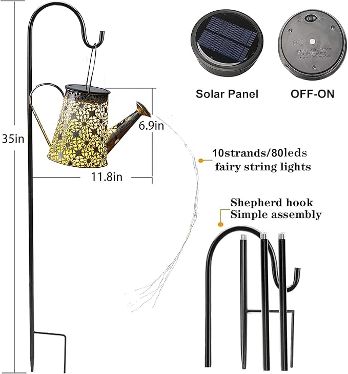 VOOKRY Solar Watering Can Lights, Large Hanging Solar Lights Outdoor Waterproof Garden Decor for Yard Porch Lawn Patio Outside Gardening Gifts for Mom Grandma Women Birthday(Purple)