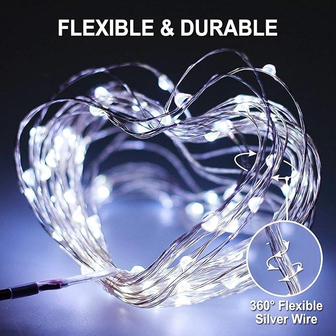 JMEXSUSS 4 Pack 100 LED Solar String Lights for Outside, 33ft White Solar Fairy Lights Outdoor Waterproof, 8 Modes Solar Christmas Lights for Garden Yard Tree Wedding Decorations