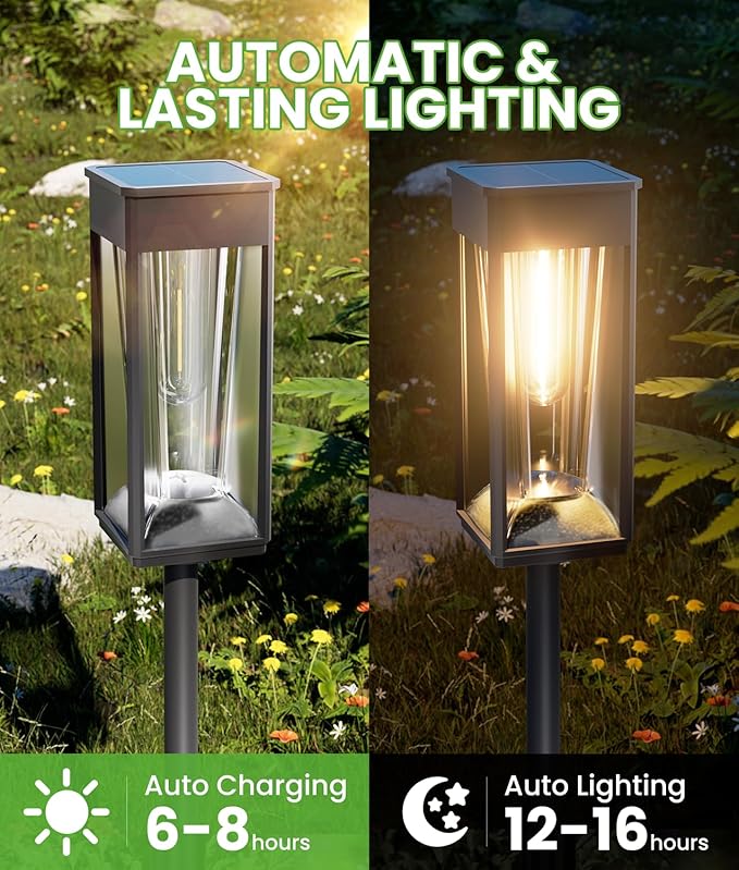 Bright Solar Lights Outdoor 6 Pack, 2-in-1 Warm&Cool Solar Pathway Lights Waterproof IP65, Auto On/Off, Long Lasting Outdoor Light for Yard, Patio, Garden, Outside Landscape Lighting
