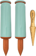 Terracotta Watering Spikes 2 Pack 17.5oz Capacity Plant Watering Devices Self Watering Spikes Large Plant Watering Globes Self Watering Planter Insert AcquaTerra with Root Dibber Installer