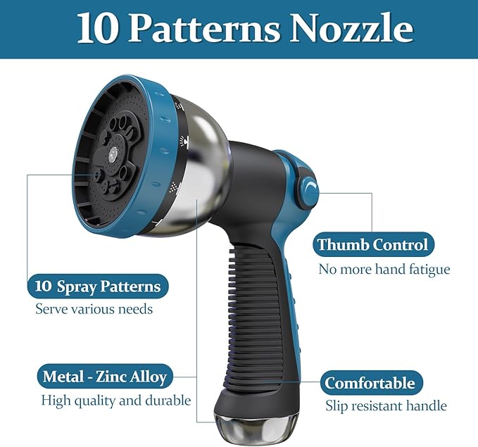 Garden Hose 100ft, Made of TPE(Not PVC), Ultra-Light & Flexible Water Hose with Solid Brass Fittings, Non-Shrinking, Easy to Storage, Drinking Water Safe Material, All-weather, SeaBlue