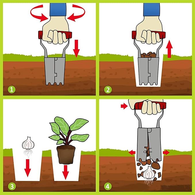 FLORA GUARD Bulb Planter with Depth Markers - Automatic Soil Releasing Seed Bulb Transplanter for Planting/Digging Tulips, Daffodils, Dahlias and More
