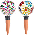 Terracotta Watering Spikes Mosaic Watering Globes for Outdoor Plants 2 Pack Automatic Plant Waterer Watering Devices Water Bulbs