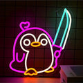Penguin Neon Sign Dimmable Penguin Knife Neon Signs for Wall Decor LED USB Powered Cute Anime Neon Light Sign For Boys Bedroom Room Garden Party Restaurant Home Decoration Birthday Gifts