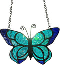 Blue Butterfly Suncatcher Stained Glass Window Hanging Panel Christmas Decor,Glass Butterfly Gift for Mom, Women 5.9×5.3Inch