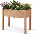 Psilvam Raised Garden Bed with Legs, Poly Lumber Raised Planter Box, Outdoor Elevated Garden Bed Suit for Backyard, Patio, Balcony 34" D x 18" W x 30" H（Teak Color）