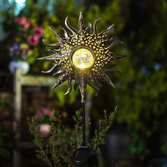 TAKE ME Sun Solar Lights Garden Outdoor Waterproof Metal Decorative Stakes for Patio Yard Walkway LawnPatio Mothers Day Gifts Mom Wife Grandma (Sun)