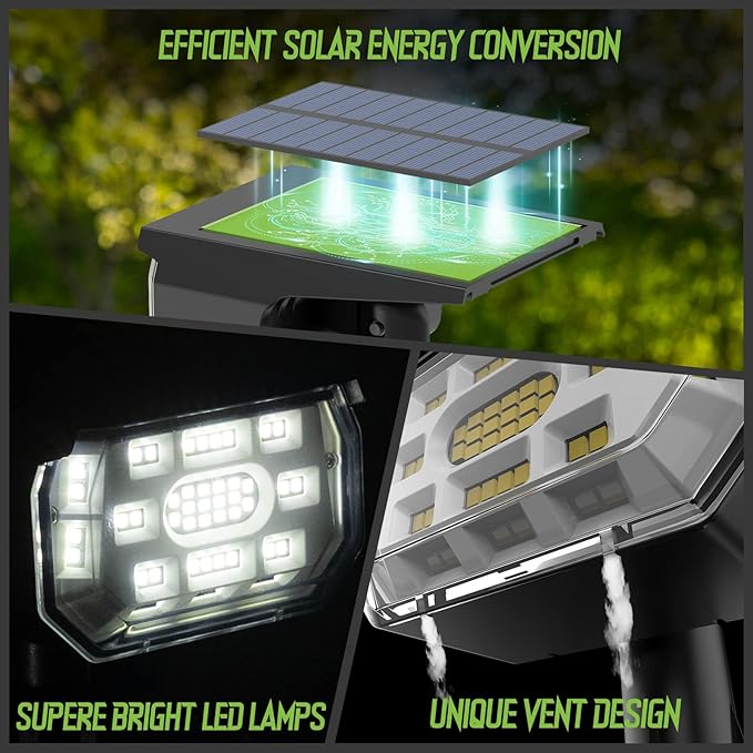 Solar Spot Lights Outdoor Landscape Lights, 50 LEDs Solar Spotlight Outdoor Auto On/Off with 3 Modes, IP67 Solar Outdoor Lights Waterproof Garden Light, 2-in-1 Solar Spotlight for Yard