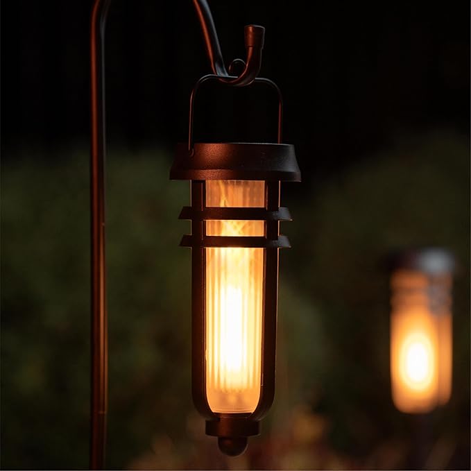 Metal Solar Torch - Adjustable Height (24" - 50"), Outdoor Lights with Flickering Flame, Waterproof Solar Powered Lights, Flame Torches for Patio, Pathway, Yard Decor, Matte Black (2-Pack)