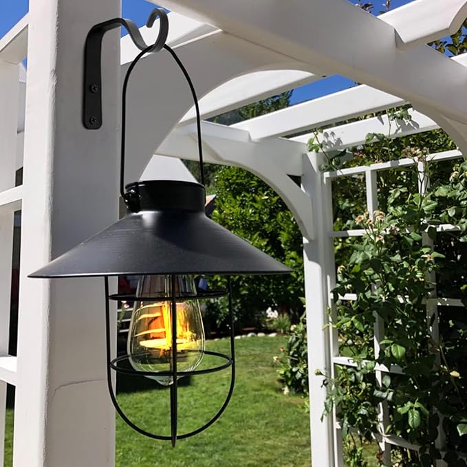 2Pcs 5in Decorative Outdoor Iron Wall Hooks for Hanging Lantern Jar Sconce Solar Light Small Planter Bird House, Black
