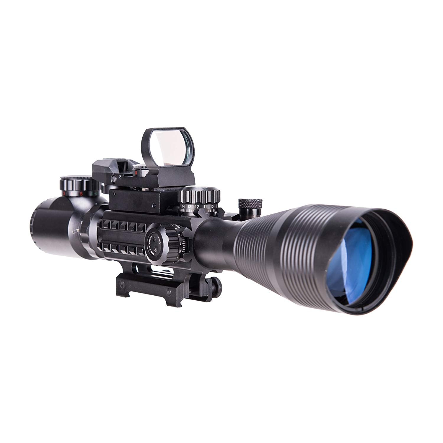 3-in-1 Rifle Scope Combo, 4-12x50mm Rangefinder Scope, Red&Green Reflex Sight, Green Laser