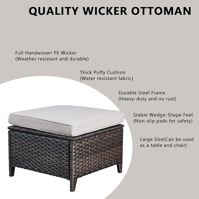 Outdoor Wicker Patio Furniture Set - 6 Piece Rattan Patio Conversation Set with 2 Rocking Swivel Chairs,2 Ottomans,1 Sofa and 1 Coffee Table for Porch Deck Backyard Garden(Brown/Beige)