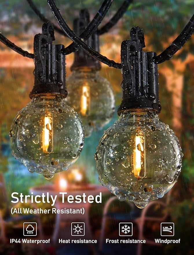 Brightown Outdoor String Lights - Globe Patio Lights 30 Ft with 15 G40 Shatterproof Bulbs, Waterproof Connectable Commercial Outdoor Lights for Backyard, Bistro, Porch, Cafe, Deck