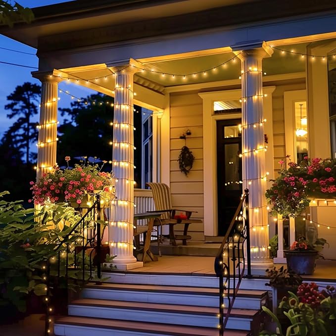 JMEXSUSS 2 Pack Solar String Lights Outdoor Waterproof - Total 400 LED 151FT Solar Lights Outdoor, 8 Modes Warm White Christmas Light for Outside Patio Yard Tree Garden Christmas Decorations