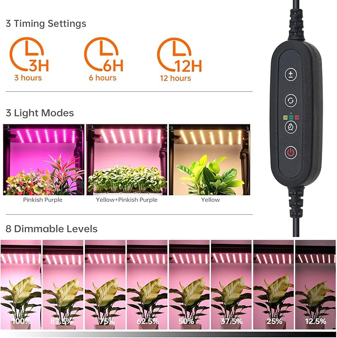 Indoor Plant Stand with Grow Lights , 7 Tier Corner Wooden Tall Grow Light Stand for Indoor Plants , Full Spectrum Dimmable 50W(5x10W) LED Grow Light Panel with Timer for Garden , Living Room