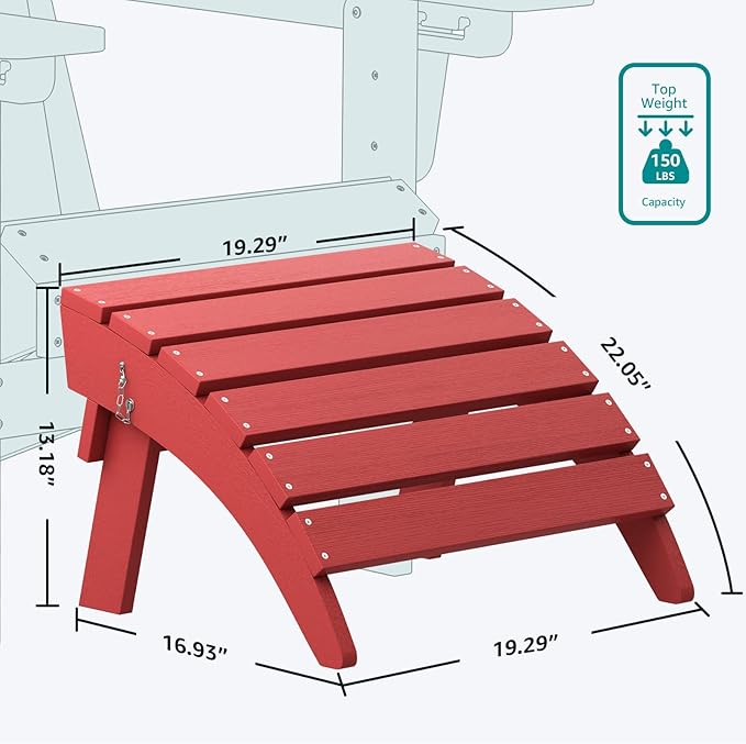 SERWALL Folding Adirondack Footrest, All Weather Adirondack Ottoman Without Assembly, Red
