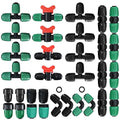 32Pcs 1/2 Inch Tubing Drip Irrigation Fittings Kit, 1/2 ID x 0.6-0.63 OD 16 mm Drip Line Barbed Locked Nut Connectors - 4 Switch Valves, 8 Tees, 8 Couplings, 4 Elbows, 4 Ends, 4 Adapters